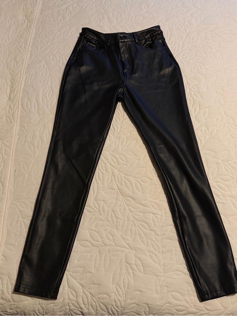 bebe Black Faux Leather Skinny Jeans